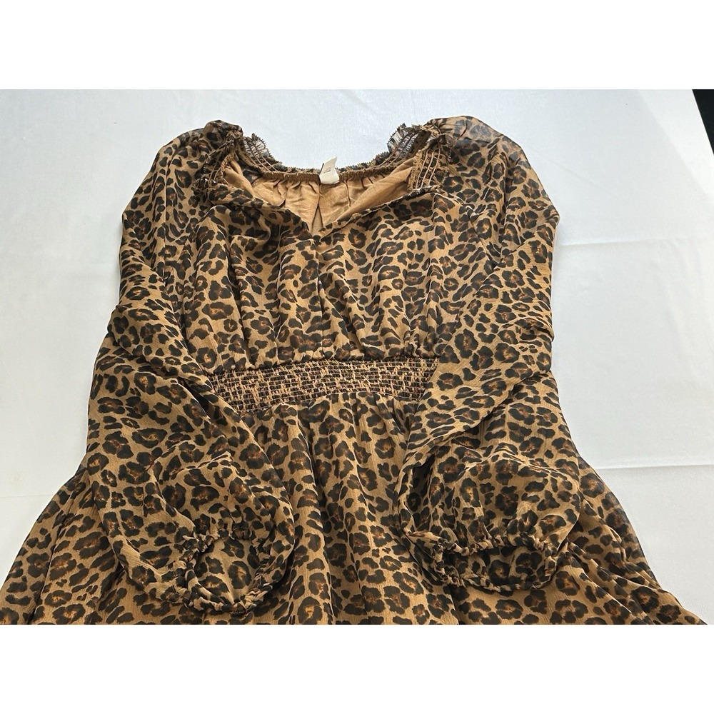 Old Navy Leopard Print Peasant Dress Women's L Smocked Empire Boho Midi - Picture 5 of 9